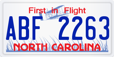 NC license plate ABF2263