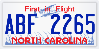 NC license plate ABF2265