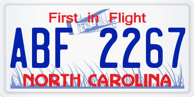 NC license plate ABF2267