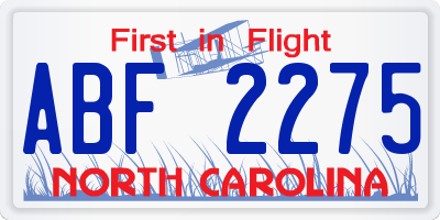 NC license plate ABF2275