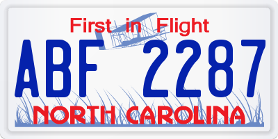 NC license plate ABF2287
