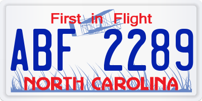 NC license plate ABF2289
