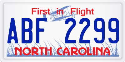 NC license plate ABF2299