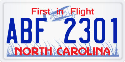 NC license plate ABF2301