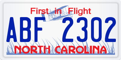 NC license plate ABF2302