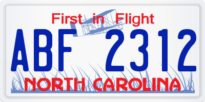 NC license plate ABF2312