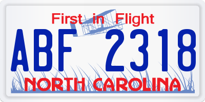 NC license plate ABF2318
