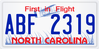 NC license plate ABF2319