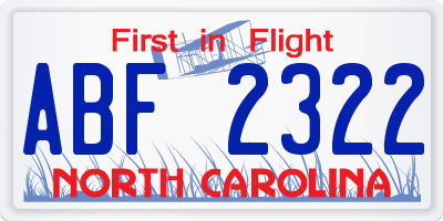 NC license plate ABF2322