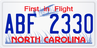 NC license plate ABF2330