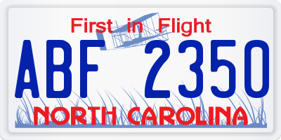 NC license plate ABF2350