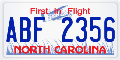 NC license plate ABF2356