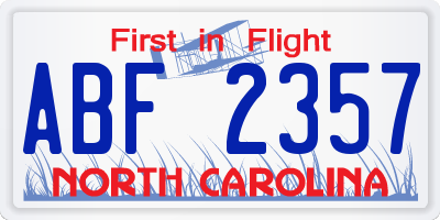 NC license plate ABF2357
