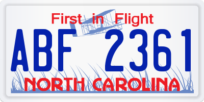 NC license plate ABF2361