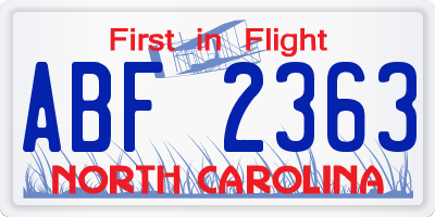 NC license plate ABF2363