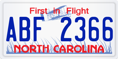 NC license plate ABF2366