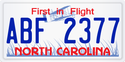 NC license plate ABF2377