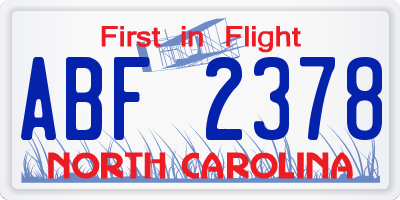 NC license plate ABF2378