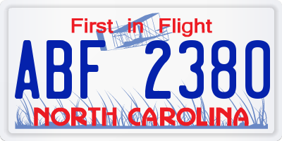 NC license plate ABF2380