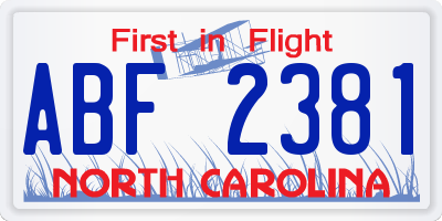 NC license plate ABF2381