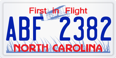 NC license plate ABF2382