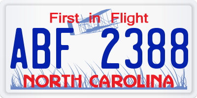 NC license plate ABF2388