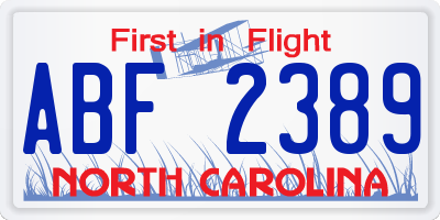 NC license plate ABF2389