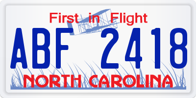 NC license plate ABF2418