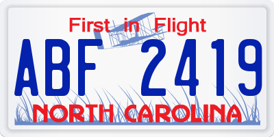 NC license plate ABF2419