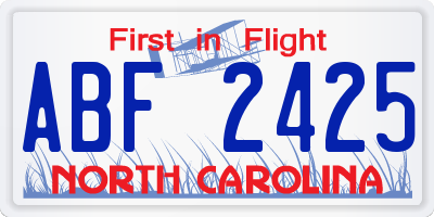 NC license plate ABF2425