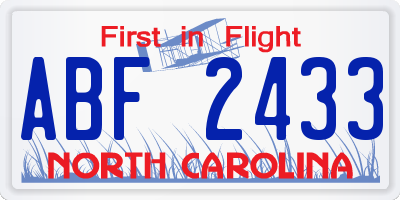 NC license plate ABF2433