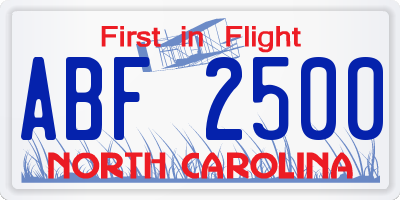 NC license plate ABF2500