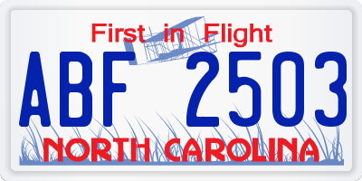 NC license plate ABF2503