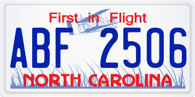 NC license plate ABF2506