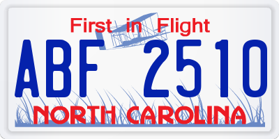 NC license plate ABF2510