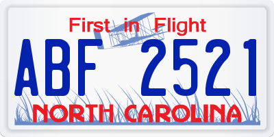 NC license plate ABF2521