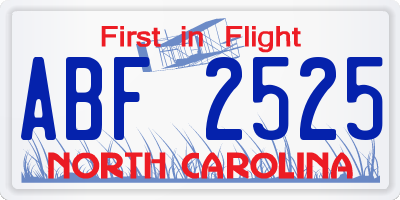 NC license plate ABF2525