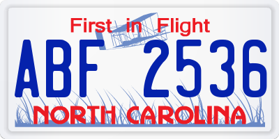 NC license plate ABF2536