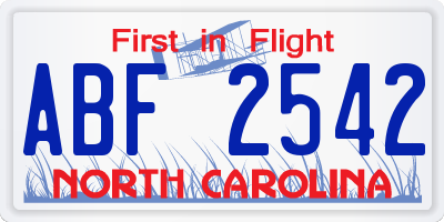 NC license plate ABF2542