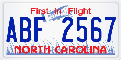 NC license plate ABF2567