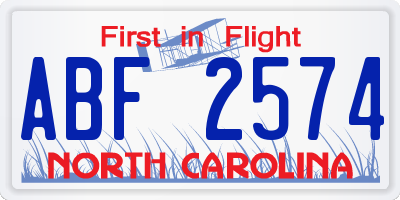 NC license plate ABF2574