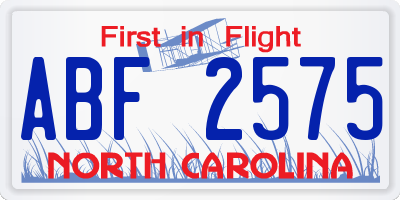 NC license plate ABF2575