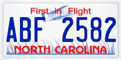 NC license plate ABF2582