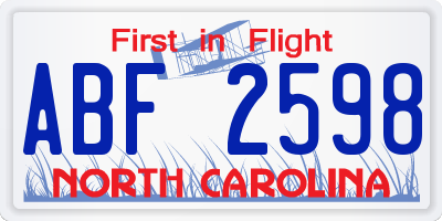 NC license plate ABF2598