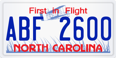 NC license plate ABF2600