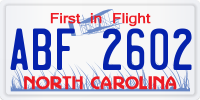 NC license plate ABF2602