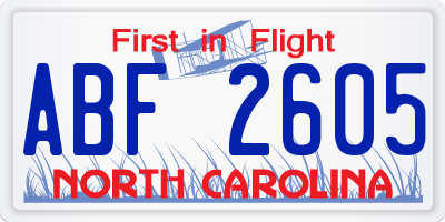 NC license plate ABF2605