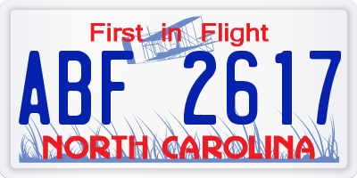 NC license plate ABF2617