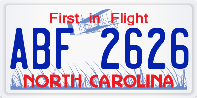 NC license plate ABF2626