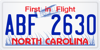 NC license plate ABF2630